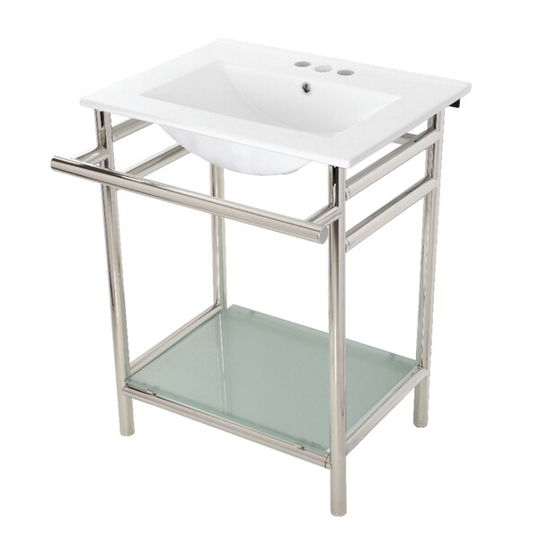 Kingston Brass VPB24187W46 24-Inch Ceramic Console Sink (4-Inch, 3-Hole), White/Polished Nickel VPB24187W46 - main